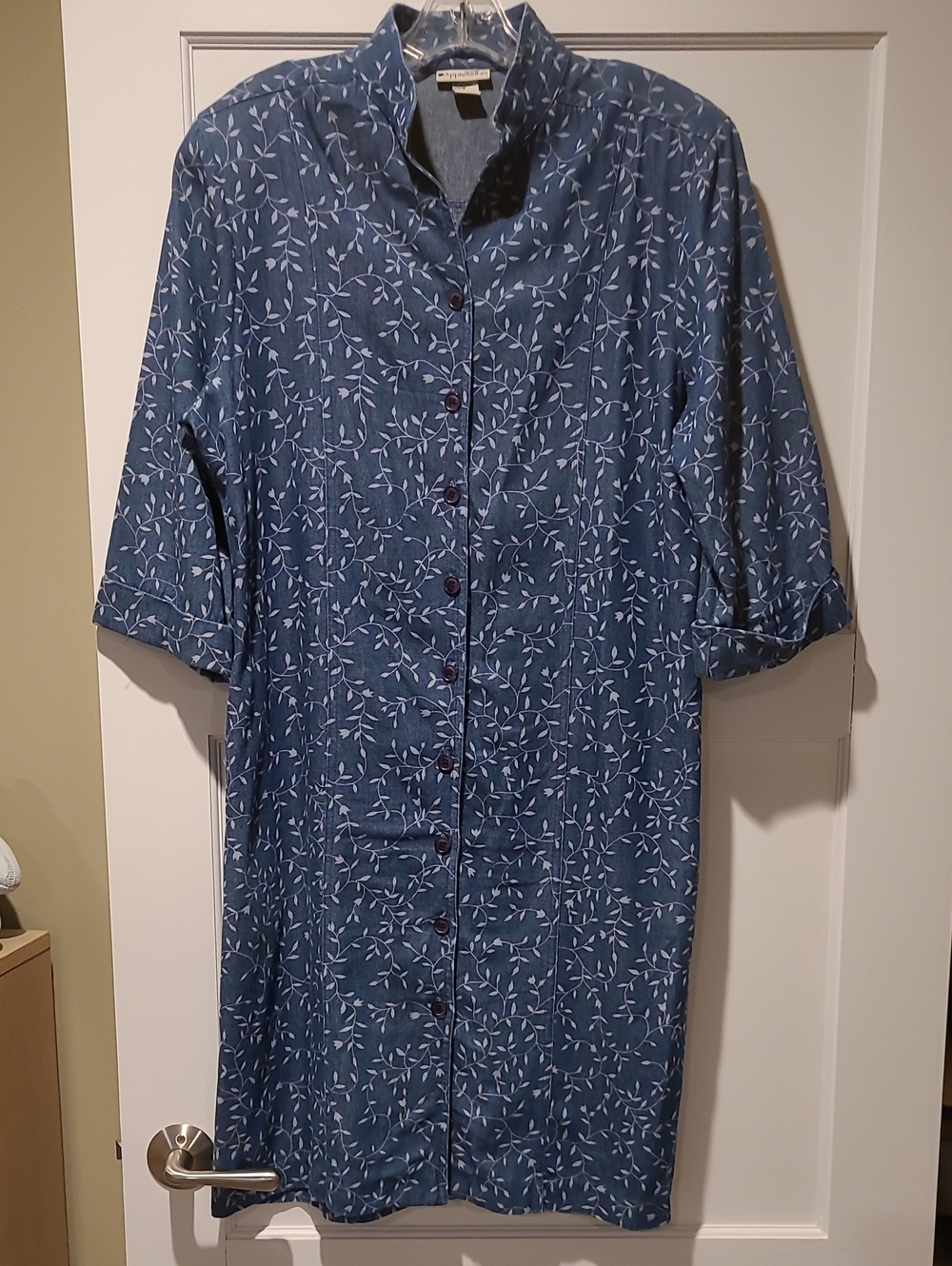 Appleseed's Blue Printed Button-Front Long Sleeve Dress